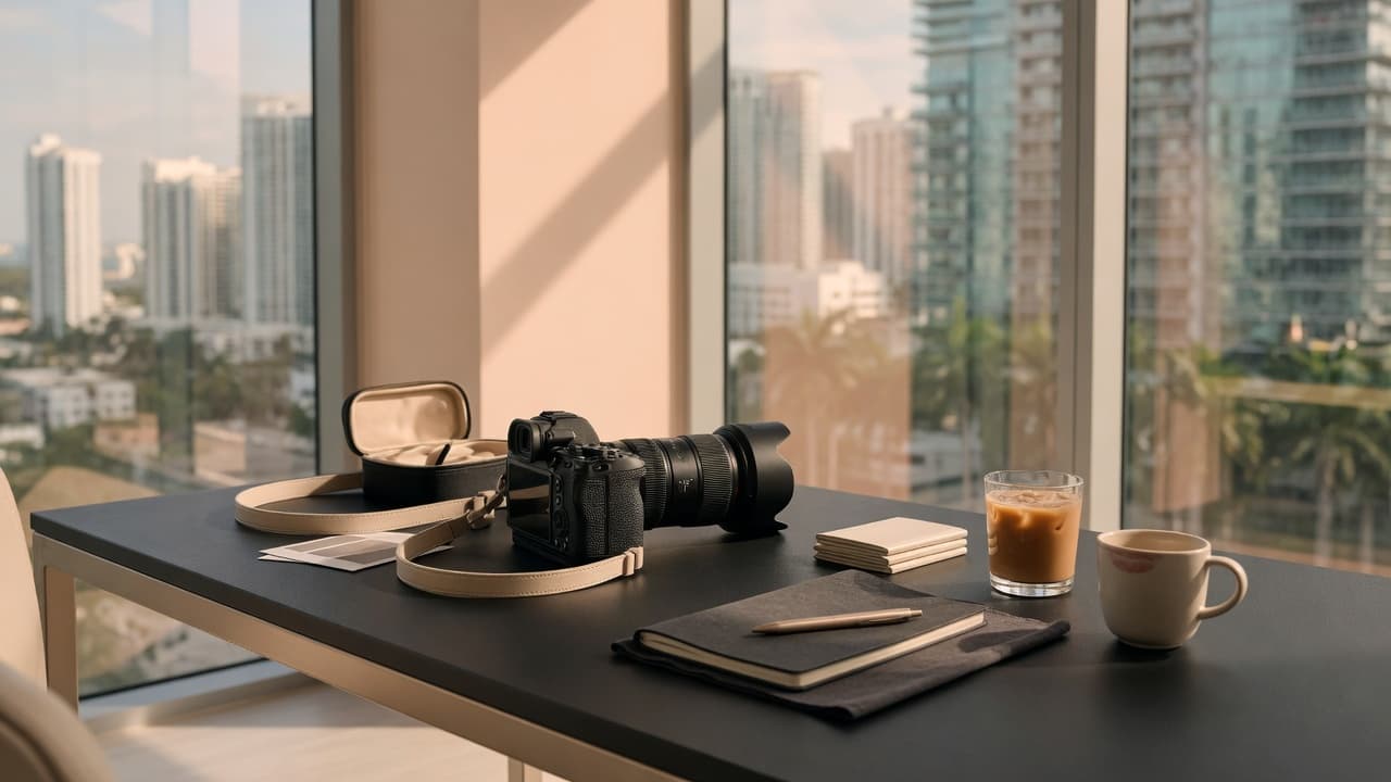 Photography studio desk in Miami with soft daylight